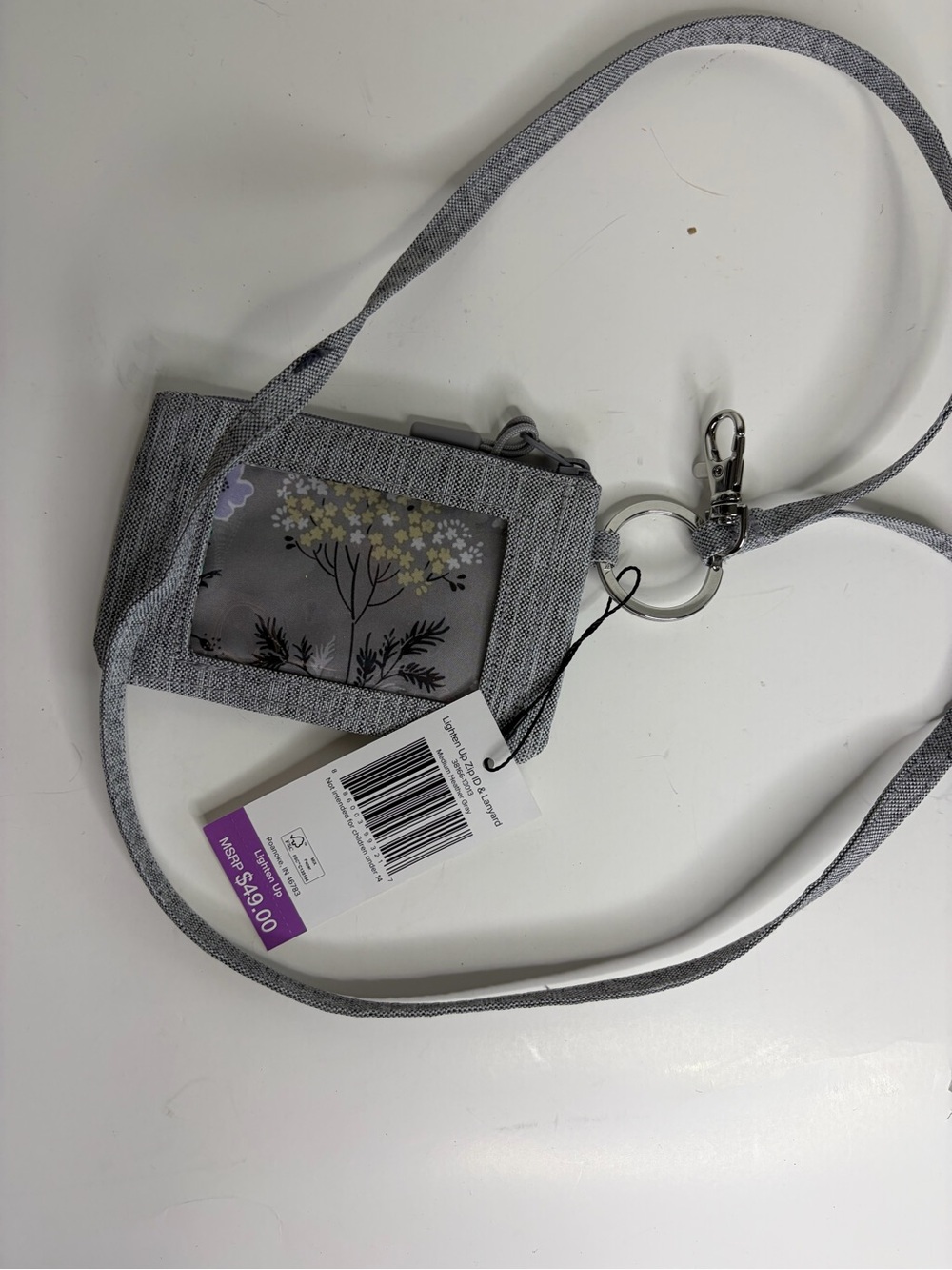 Vera Bradley Gray Floral ID Crossbody Mini Bag with Lanyard Strap